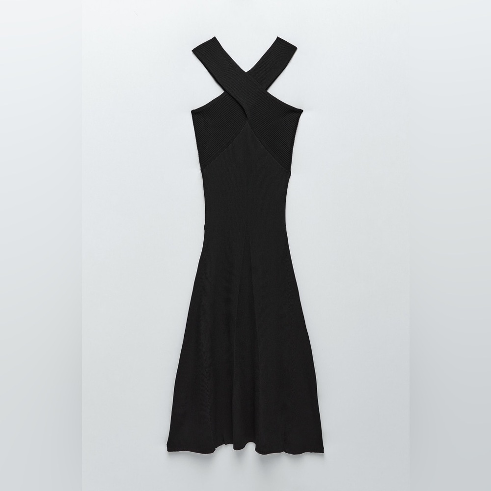 ZARA BLACK KNIT DRESS WITH CROSSED STRAPS REF 8146/003 SIZE S.